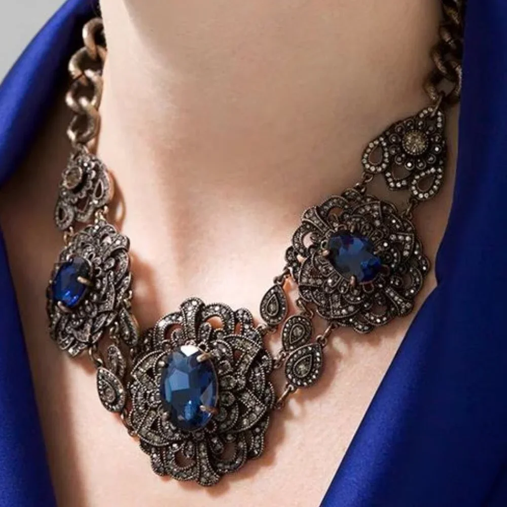 WHBM $125 Indigo Statement Blue Stone Necklace Old Russia STUNNING! - Picture 4 of 7